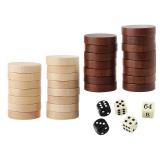 Amerous Wooden Checkers Pieces Nature Wood Backgammon Pieces with Drawstring Bag, 5 Dice Included