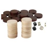 Amerous Wooden Checkers Pieces Nature Wood Backgammon Pieces with Drawstring Bag, 5 Dice Included