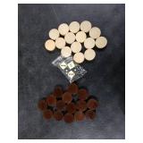Amerous Wooden Checkers Pieces Nature Wood Backgammon Pieces with Drawstring Bag, 5 Dice Included