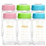 Matyz 6-PACK Breast Milk Storage Bottles (8 Ounce, 3 Colors) - Wide Neck Breastmilk Collection and Storage Bottle - Formula Storage Bottles Compatible With Medela Avent Spectra Pumps