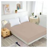 NHNHN Fitted Sheet-Deep Pockets-Soft Microfiber-Easy Care-Shrinkage and Fade Resistant-Fitted Sheets Queen Size for Girl Woman Teens Kids-Only 1 Fitted Sheet Queen Beige