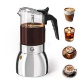 Coffee Gator 9 Cup Moka Pot, 15oz Stovetop Espresso Maker for Italian Coffee, Transparent Glass & Stainless Steel Design, Silver, 450ml