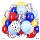 Dog Paw Balloons, 12 Inch Dog Paw Print Balloons, Royal Blue and Red Yellow Balloons, Red and Blue Confetti Balloons for Puppy Theme Boys Girls Birthday Baby Shower Party Decorations