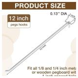 Funrous Peg Board Hooks Stainless Steel Pegboard Hooks Shelving Display Hanging Peg Board Holders for 1/8 and 1/4 Garage Storage Tools Organizer(12 inch)