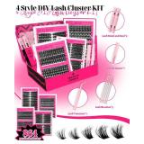MilyBest 4 Styles Lash Clusters Kit 864Pcs Eyelash Clusters Lash Kit Volume Lashes Clusters D Curl DIY Individual False Eyelashes with 2 Bond & Seal Wispy Bulk Cluster Eyelash Extensions Kit