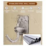 EDMILE Self Adhesive Towel Hooks, Waterproof Rustproof Stainless Steel Sticky Wall Hooks, No Damage for Bathroom Kitchen Shower Robe Coat Hanging, Silver