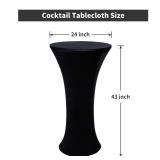 Wolkemer 4PCS 24x43 Inch Black Round Cocktail Tablecloth Fitted Highboy Stretch Cocktail Table Cover for Banquet Bar Party Pub Wedding Indoor Outdoor