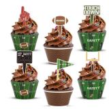Hooqict 48 Pack Football Cupcake Toppers and Wrappers Football Cupcake Decorations Game Day Party Supplies Cupcake Picks for Sports Theme Birthday Party Decorations