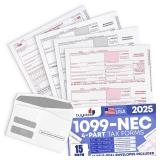 1099 NEC Tax Forms 2025 with Envelopes, 4 Part 15 Pack Tax Forms Kit and 15 Self-Seal Envelopes Great for QuickBooks and Accounting Software, Value Pack for Business - Made in The USA - 15-Pack