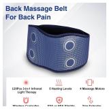 Cordless Back Massager Belt - FSA-HSA Eligible Red Light Therapy Massage Belt with 5 Heating Levels,3 Vibration Modes, Lower Back Massager for Pain Relief Deep Tissue,4 Motors,Battery-Powered (Blue)