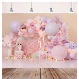 Photography Background Pink Flower Balloon Butterfly Cake Crush Girl 1st Birthday Party Decoration Backdrop Photo Studio 9x6 feet