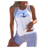MODLILY Sporty Tankini Swimsuits for Women, Cut Out High stretch Bathing Suits, Slim Tank Top with Boyshorts Medium