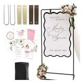 Wedding Welcome Sign Stand, Welcome to our Wedding Sign Holder, Black Easel Stand for Sign Poster With Design Bundle & Ground Stakes & Leather Sign Hanging Straps, Linen Sign Stand for Wedding Decor