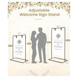 Wedding Welcome Sign Stand, Welcome to our Wedding Sign Holder, Black Easel Stand for Sign Poster With Design Bundle & Ground Stakes & Leather Sign Hanging Straps, Linen Sign Stand for Wedding Decor