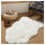 Ashler Faux Fur Rug, Fluffy White Small Sheepskin Rug, Ultra Soft 2x3 Ft Mat, Machine Washable Shag Mats, Nursery Throw for Bed, Living, Kids Room