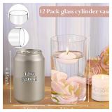 TBWIND 12pcs Glass Cylinder Vases for Centerpieces, 6 Inch Clear Flower Vases for Wedding Decorations and Indoor Home Decor, Hurricane Candle Holder for Table Shelf, Party