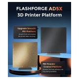 FLASHFORGE AD5X 3D Printer Platform PEI Powder-Coated Plate, Excellent Adhesion and Long-Lasting Durability, Automatic Release on Cooling and Textured Surface Finish
