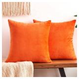 GriNeed Fall Orange Throw Pillow Covers Decorative Velvet Set of 2 18x18 Inch Pillow Covers, Soft Burnt Orange Pillowcases for Couch Sofa Bed Living Room, Farmhouse Boho Decor, Accent Cushion Covers