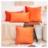 GriNeed Fall Orange Throw Pillow Covers Decorative Velvet Set of 2 18x18 Inch Pillow Covers, Soft Burnt Orange Pillowcases for Couch Sofa Bed Living Room, Farmhouse Boho Decor, Accent Cushion Covers