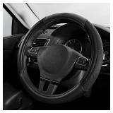 Skechers Air-Cooled Steering Wheel Cover,Leather Car Steering Wheel Cover Universal Fit 14 1/2-15 Car Wheel Protector for Men Women Fit Suvs,Vans,Sedans,Car,Trucks,Black