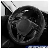 Skechers Air-Cooled Steering Wheel Cover,Leather Car Steering Wheel Cover Universal Fit 14 1/2-15 Car Wheel Protector for Men Women Fit Suvs,Vans,Sedans,Car,Trucks,Black