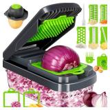 Yusshn Vegetable Chopper,12-in-1 Multifunctional Food Chopper,Professional Onion Chopper with 7 Blades,Vegetable Cutter with Container for Salad,Potato,Carrot,and Garlic; Essential Kitchen Tool(Grey)
