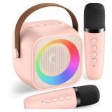 Karaoke Machine for Kids Adults, Mini Portable Bluetooth Karaoke Speaker with 2 Wireless Microphone and Lights, Christmas Birthday Gifts for Girls Ages 4, 5, 6, 7, 8, 9, 10, 12+ Family Home Party
