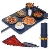 VTAR Rollable Electric Food Warming Mat | 3-Temp Buffet Tray Warmer for Parties | Even Heating, Portable Silicone Design, Auto Shut Off & Child Lock- Blue