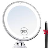 Auxmir 2026 Upgraded 30X Magnifying Mirror with Light, Makeup Mirror with 2-Level Lights, Portable Magnifying Mirror Suction Cup and Tweezers, 360° Swivel, Vanity Bathroom Mirror for Home Travel