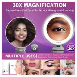 Auxmir 2026 Upgraded 30X Magnifying Mirror with Light, Makeup Mirror with 2-Level Lights, Portable Magnifying Mirror Suction Cup and Tweezers, 360° Swivel, Vanity Bathroom Mirror for Home Travel