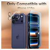 Fotbor [3+3 Pack for iPhone 17 Pro Screen Protector, Anti-Blue Light, [Eye Protection] 9H+ Tempered Glass with Camera Lens Protector Anti-Glare