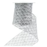 HUIHUANG Silver Glitter Ribbon for Christmas Tree 4 inch Wide Diamond Mesh Wired Christmas Ribbon for Tree Decorations, Gift Wrapping, Bows, Wreath Supplies, Garlands- Continuous 10 Yards