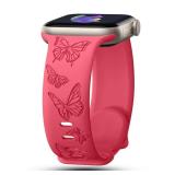 IKANFI Butterfly Engraved Bands Compatible with Apple Watch Band 41mm 40mm 38mm Women, Silicone Sport Strap for iWatch Series SE 10 9 8 7 6 5 4 3 2 1 UltraRR38