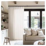 Pinch Pleat Linen Sheer Curtains 96 Inches Long 100 Inch Wide for Patio Sliding Door Light Filtering Semi Sheer Pleated Drapes Back Tab Cream Ivory Extra Wide 100 x 96 Curtain for Living Dining Room