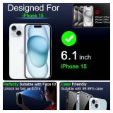 IMBZBK 3 Pack Privacy Screen Protector for iPhone 15 Tempered Glass with 3 Camera Lens Protector, Accessories 9H Anti Spy, 2.5D Curved, Case Friendly, Transparent