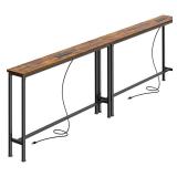 SUPERJARE 78.8 inch Narrow Console Table with Outlet, Sofa Tables, Behind Couch Table, Long Entryway Tables with Charging Station, for Living Room, Rustic Brown