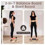 2-in-1 Professional Wooden Balance Board & Slant Board, Four Adjustable Incline Board and Calf Stretcher, Stretch Board for Knees Ankle Heel Feet Leg