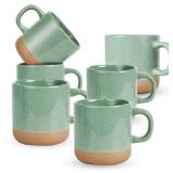 BYCNZB 12oz Coffee Mug Set for 6, Tea Cups with Handle for Coffee, Tea, Cocoa, Milk (Green)
