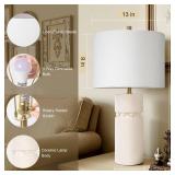 KIVDITZO 24 Ivory Modern Ceramic Bedside Table Lamps Set of 2, Boho Tables Lamps for Living Room with 3-Way Dimmable Bulb, Rustic Nightstand Lamp with Linen Shade for Bedroom Office (Bulbs Included) M