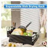 Simple Trending Dish Drying Rack, Dish Drainer for Kitchen Counter, Dish Rack with Tray for Large Capacity, Black