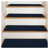 Stair Treads for Wooden Steps Indoor, 15 Pack 8 X 30 Non Slip Carpet Stair Treads with Reusable Adhesive for Kids Elders and Dogs, Surface Polyester TPR Backing Stair Rugs,Navy