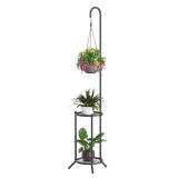Plant Stand with Hooks Indoor Outdoor Corner Tall Plant Stand Heavy-Duty Metal 3-Tier Plant Shelf Holder Rack for Patio Garden Balcony Living Room Bedroom(semicircular Black)