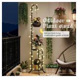 Plant Stand with Hooks Indoor Outdoor Corner Tall Plant Stand Heavy-Duty Metal 3-Tier Plant Shelf Holder Rack for Patio Garden Balcony Living Room Bedroom(semicircular Black)
