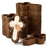 Tioncy 12 Pcs Cross Wooden Dough Bowls Bulk Rustic Decorative Wood Dough Bowls for Decor with Card Vintage Hand Carved Paulownia Wood for Easter Church Sunday School Wedding Farmhouse Decor DIY Crafts