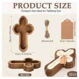 Tioncy 12 Pcs Cross Wooden Dough Bowls Bulk Rustic Decorative Wood Dough Bowls for Decor with Card Vintage Hand Carved Paulownia Wood for Easter Church Sunday School Wedding Farmhouse Decor DIY Crafts