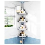 ALLZONE Rustproof Shower Caddy Corner for Bathroom,Bathtub Storage Organizer for Shampoo Accessories,4-Tier Adjustable Shelves with Tension Pole, 34 to 116 Inch, Grey
