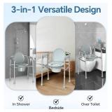 HOMLAND 3-in-1 Bedside Commode Chair with Sturdy Dual-Crossbar Support Construction, Stable Portable Commode Toilet with 7.5Qt Potty Bucket, 350 Lbs Bedside Commodes for Seniors, Silver