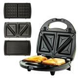 OVENTE 3 in 1 Electric Sandwich Maker, Panini Press Grill and Waffle Iron Set with Removable Non-Stick Plates, Perfect for Cooking Grilled Cheese, Tuna Melts, Burgers, Steaks and Snacks, Black GPI302B
