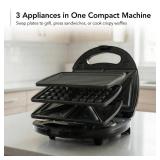OVENTE 3 in 1 Electric Sandwich Maker, Panini Press Grill and Waffle Iron Set with Removable Non-Stick Plates, Perfect for Cooking Grilled Cheese, Tuna Melts, Burgers, Steaks and Snacks, Black GPI302B