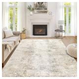 5x7 Beige Abstract Area Rug